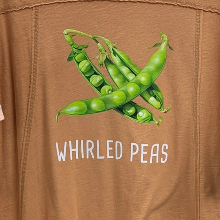 New Hand Printed Womens Small Whirled Peas Veggie Short Sleeve Tee Shirt