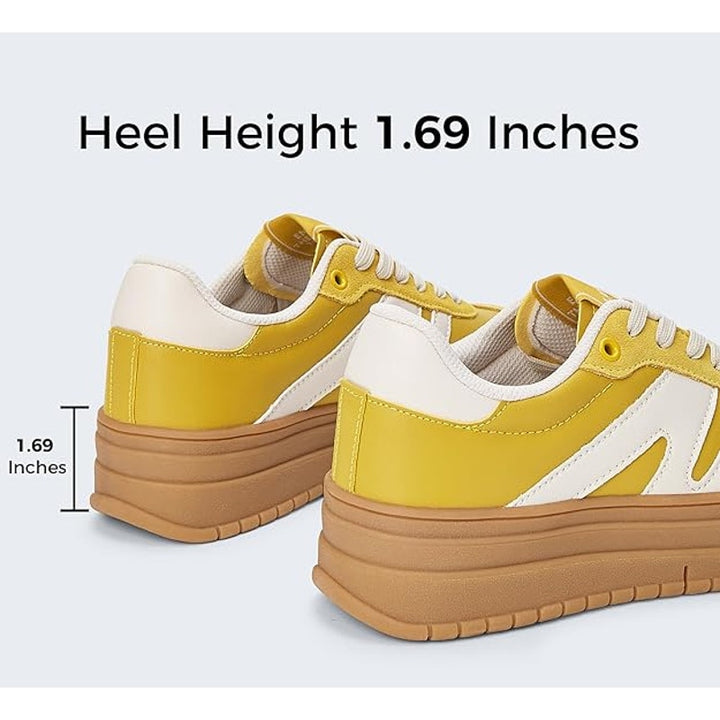 Lucky Step Womens Size 6 Yellow Platform Genuine Leather Classic Sneakers Shoes