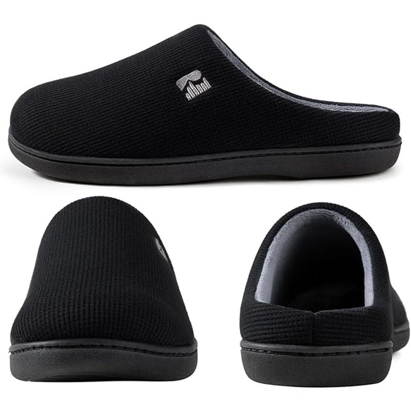 RockDove Mens Size 9-10 Black Gray Slippers Slip on Round Toe House Shoes