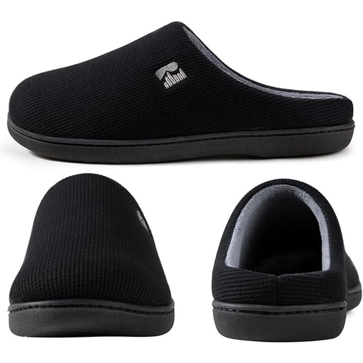 RockDove Mens Size 9-10 Black Gray Slippers Slip on Round Toe House Shoes