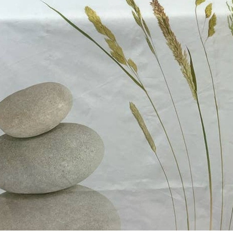 Zen Polished Stones Wheatgrass Pond Water Standard Fabric Shower Curtain