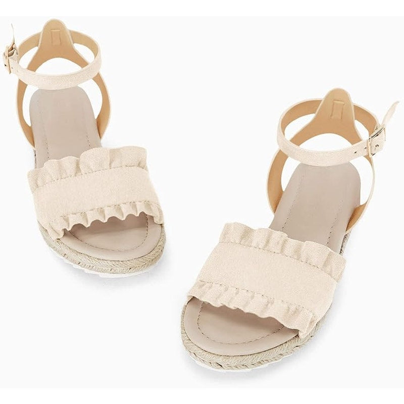 Coutgo Girls Size 11 .5" Platform Sandals Ruffle Open Toe Ankle Strap Shoes