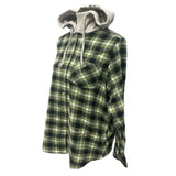 3 New Womens Medium Red Tan Green Long Sleeve Plaid Flannel Button Up Hoodies