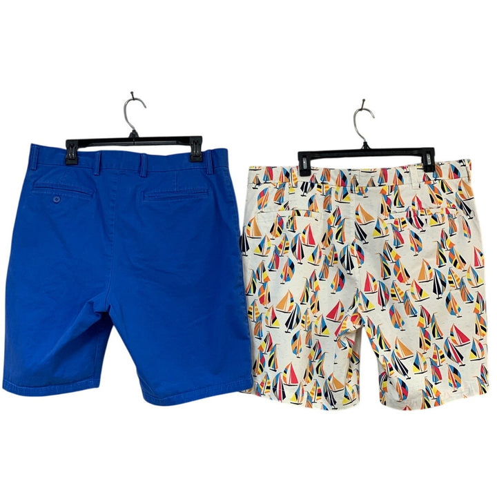 Lot of 2 Old Navy Club Room Men Size 36 Sail Boat Solid Blue Cotton Blend Shorts