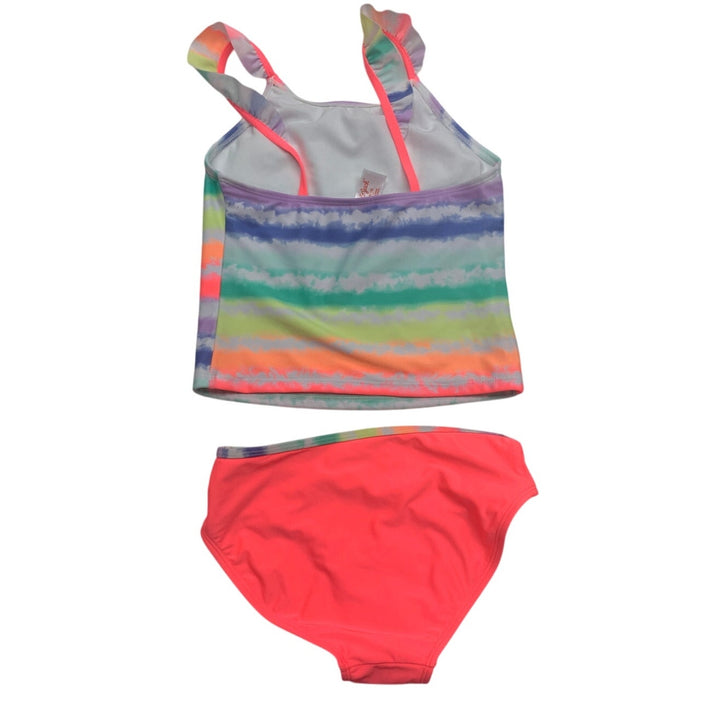 New Cat &amp; Jack Girls Large 10/12 UPF 50+ Rainbow Stripe Bikini 2PC Swim Swimsuit
