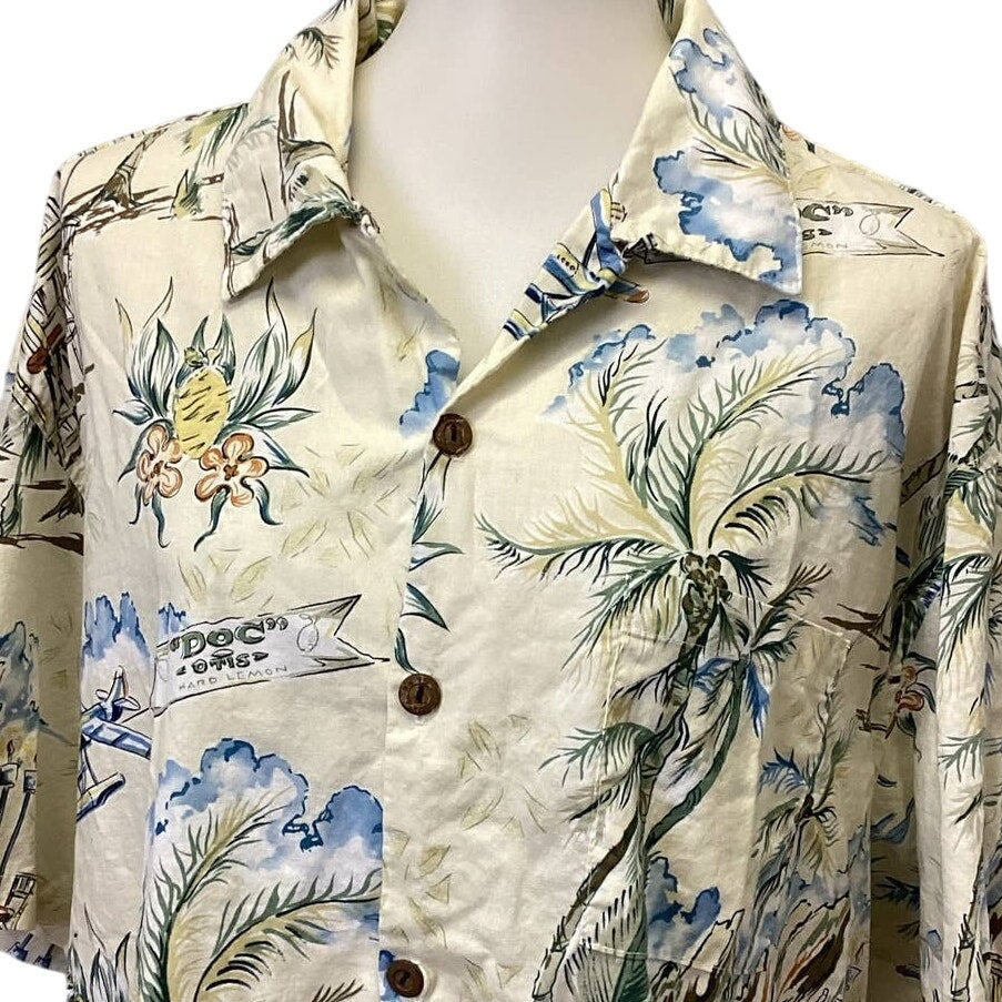Toes on the Nose Mens XL Palm Tree Beach Hawaiian Button Up Short Sleeve Shirt