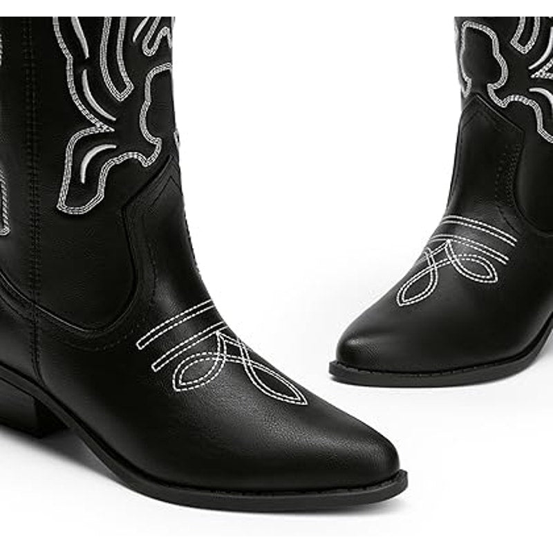 Dream Pairs Womens Size 6.5 Black Faux Leather 2" Heel Cowboy Western Boots