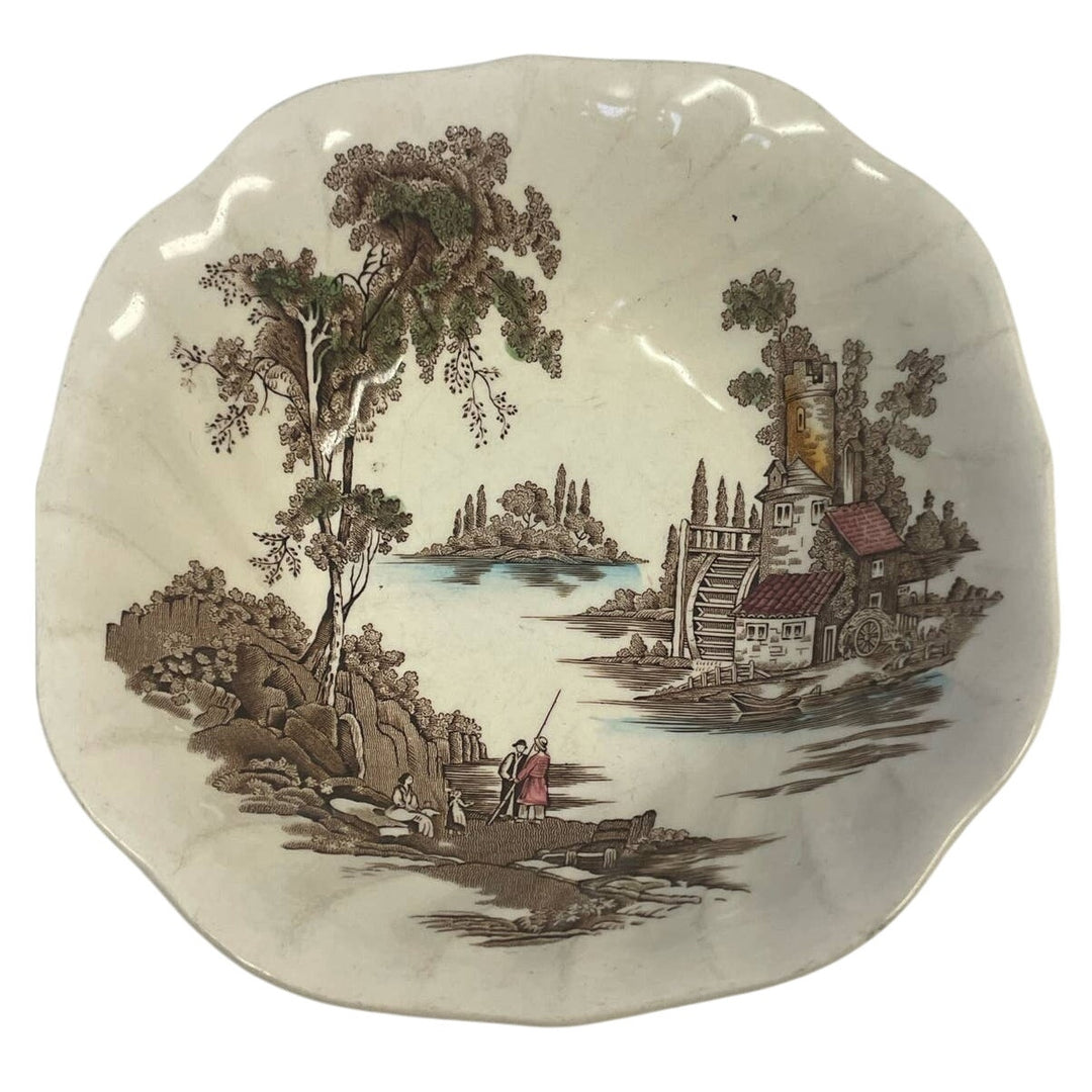 2 Vintage The Old Mill Made In England by Johnson Bros Round Bowl Square Plate