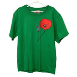 Hand Printed Upcycled Girls Medium Poppy Flower Short Sleeve Cotton Blend Tee