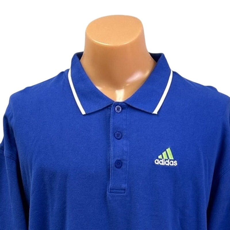 Adidas Mens 2XL Blue Side Striped 100% Cotton Short Sleeve Collared Polo Shirt