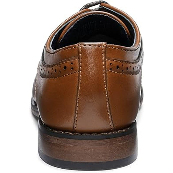 Bruno Marc Boys Size 4 Brown Faux Leather Lace Up Classic Oxfords Dress Shoes
