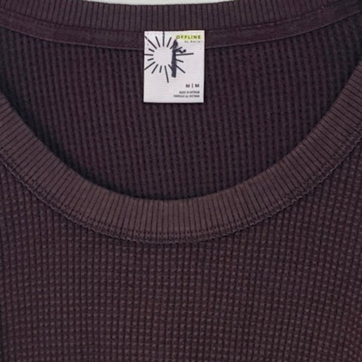 New Offline by Aerie Womens Medium Cotton Blend Waffle Long Sleeve Crew Neck Top