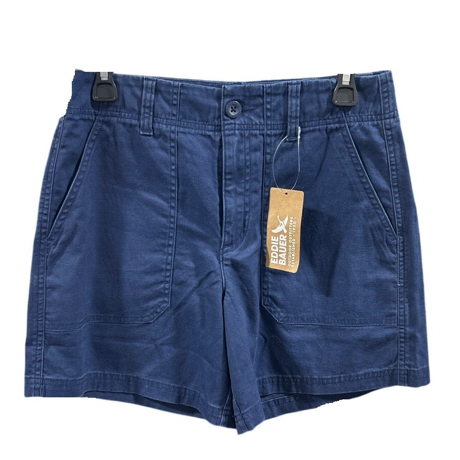 New Eddie Bauer Womens Navy Blue Utility Canvas Stretch Cotton Shorts W Pockets