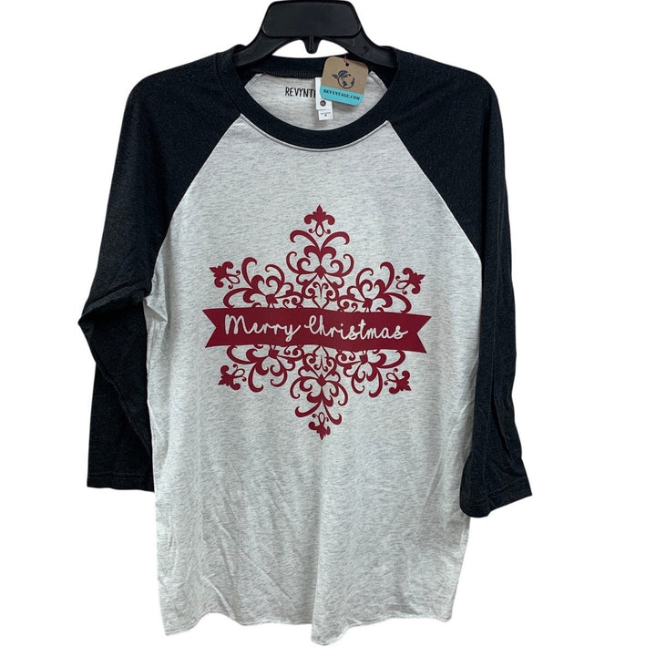 New Hand Printed Womens Medium Merry Christmas Holiday Long Sleeve Tee Shirt