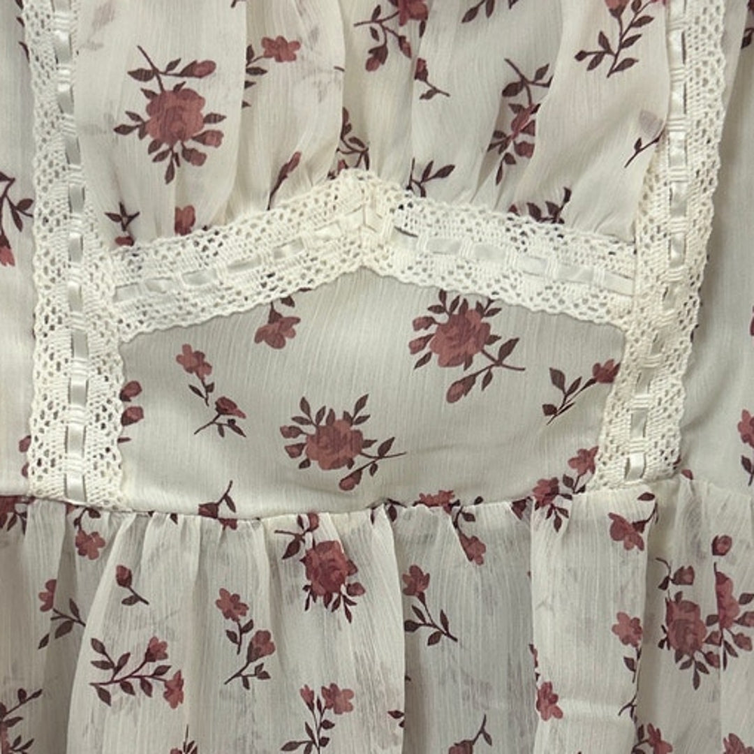 New Francescas Womens XS Cream Pink Floral Boho Blouson Cottage Smocked Top