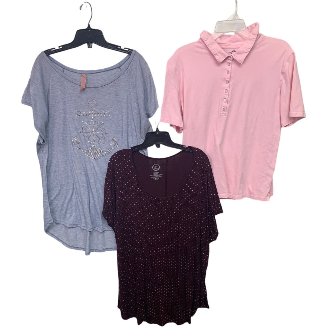 Lot of 3 Womens 2X Nautical Polka Dot Polo Short Sleeve Summer Tops Shirts
