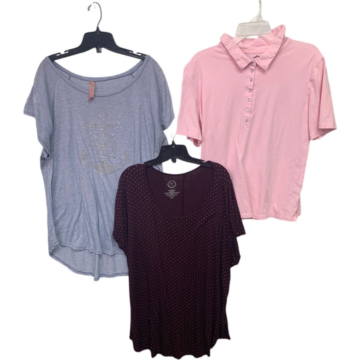 Lot of 3 Womens 2X Nautical Polka Dot Polo Short Sleeve Summer Tops Shirts