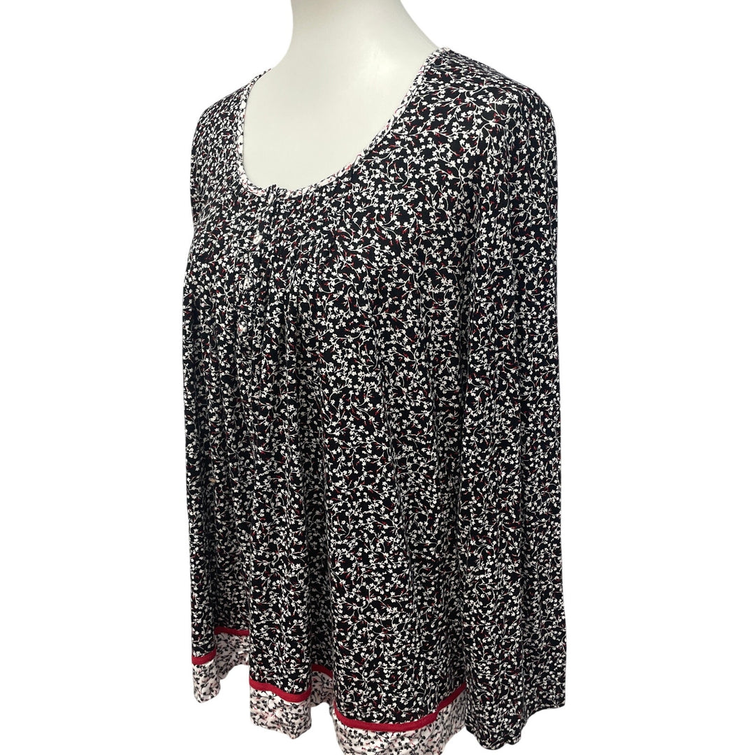 Ellen Tracy Womens Large 1/4 Button Long Sleeve Rayon Blend Floral Tee Shirt