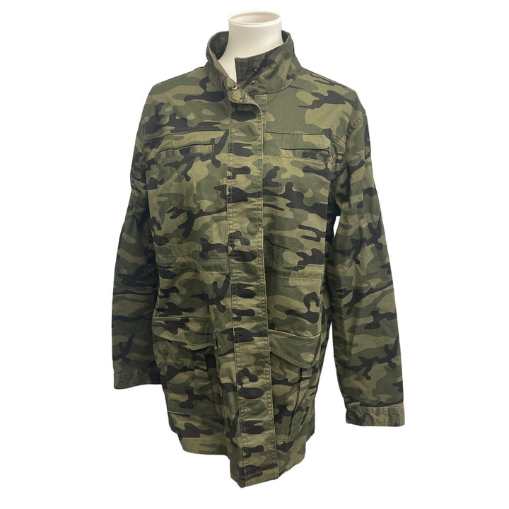 Serra Womens Large Camouflage Camo Long Sleeve Stretch Cotton Snap Up Jacket