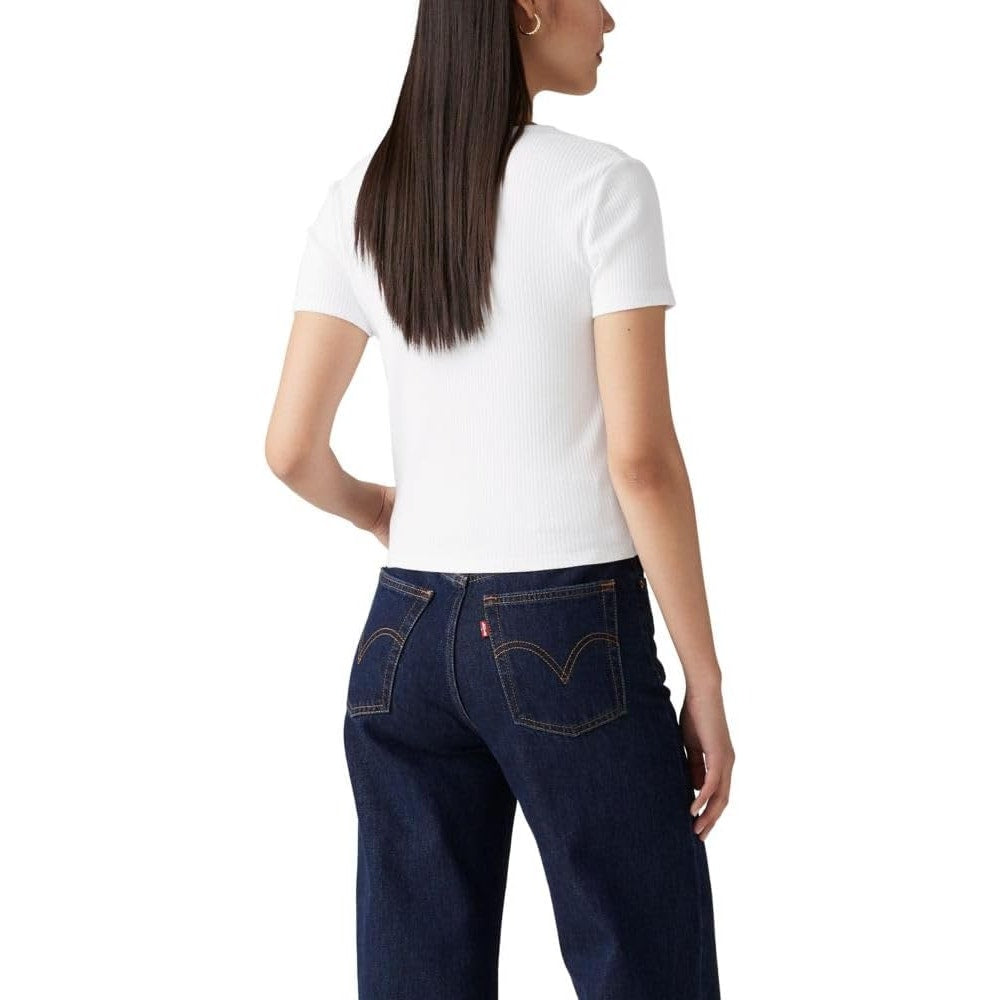 NWT New Levis Womens Medium Ribbed Slim Fit Short Sleeve Button Up Tee Shirt