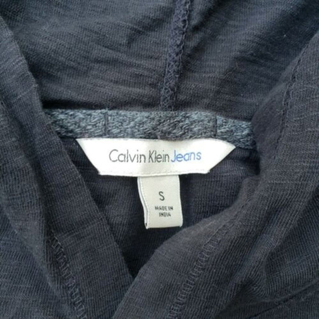 Calvin Klein Jeans Mens Small Black 100% Cotton Long Sleeve Hooded Henley Shirt