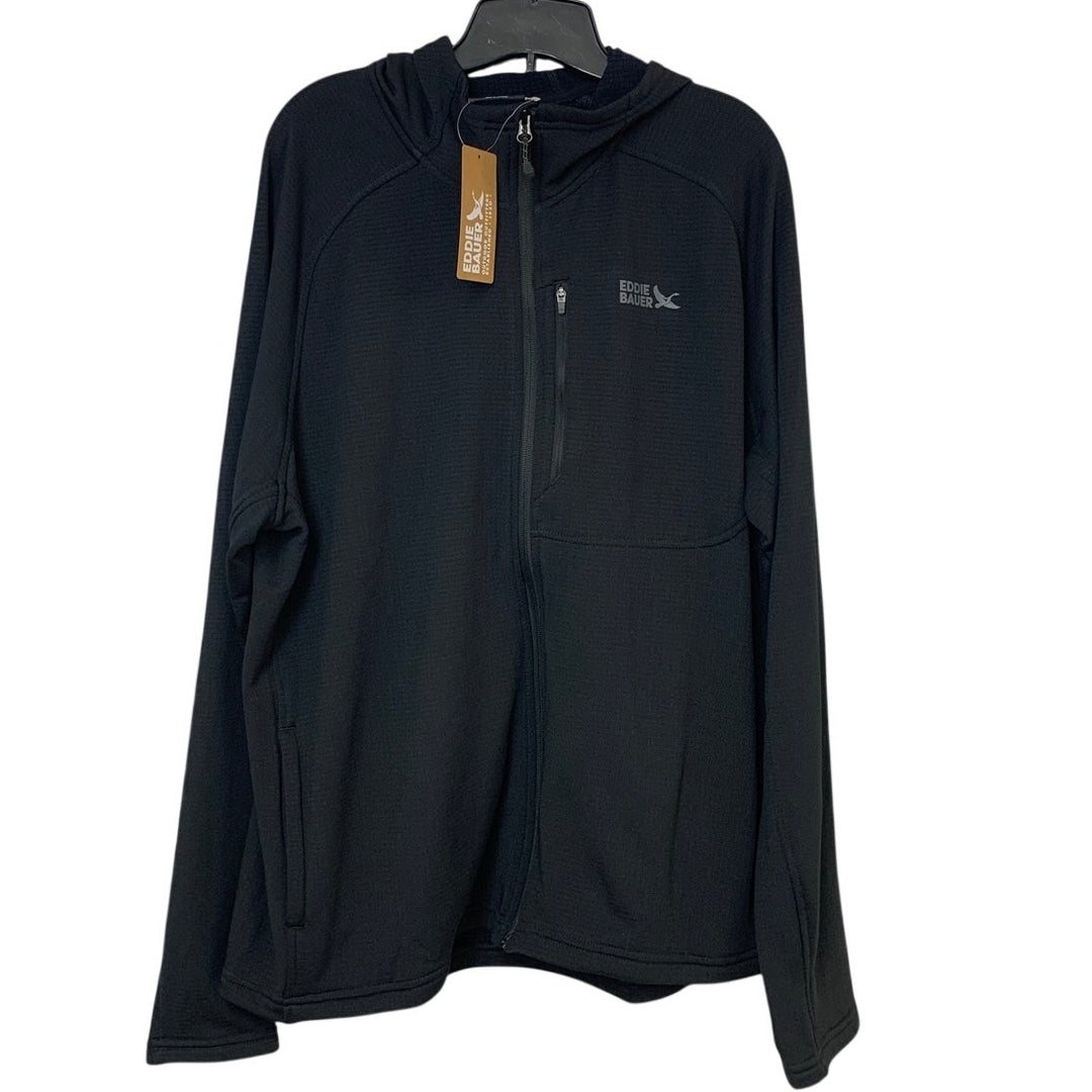 New Eddie Bauer Mens Large  Black Long Sleeve High Route Grid Full Zip Hoodie