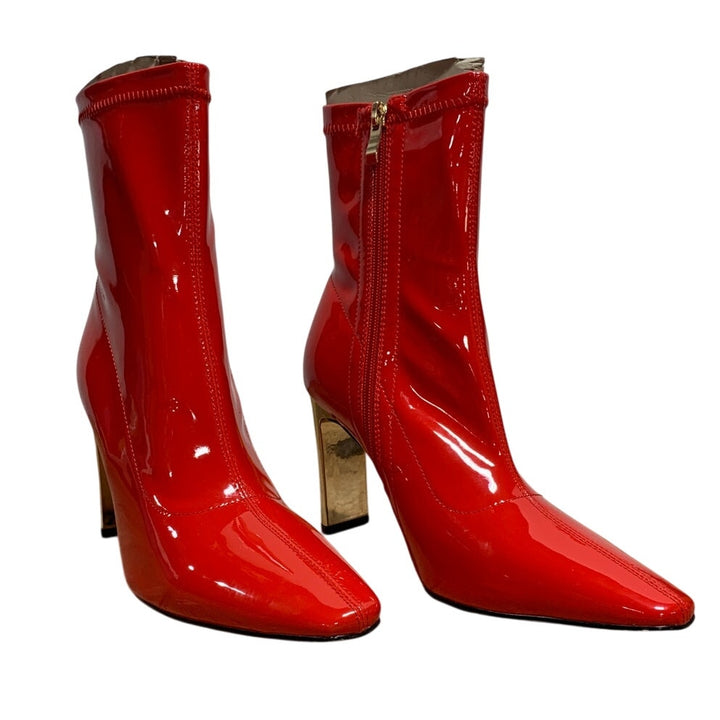 Reitoye Womens Size 8 Red 3.5" Metallic Chunky Heel Square Toe Ankle Boot Shoes