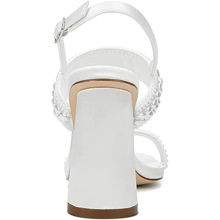 Palscou Womens Size 8.5 White Pearl 3.5" Chunky Heel Open Square Toe Shoes