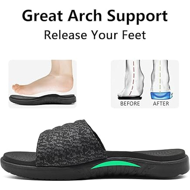 Oncai Mens 11 Black Gray Hook Loop Adjustable Strap Cushioned Slide On Sandals