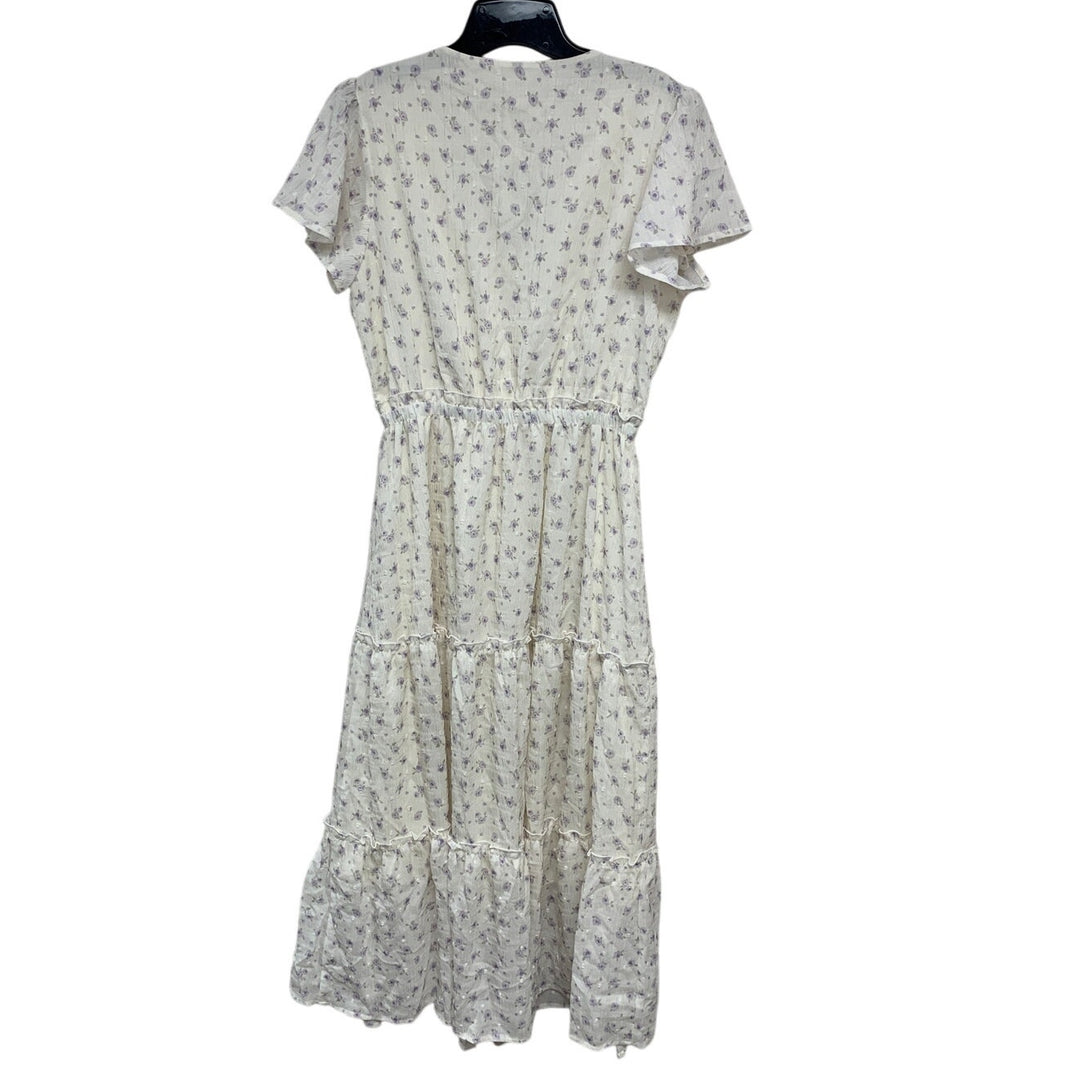 NWT New VotePretty Womens Medium Short Sleeve V Neck Floral Tiered Midi Dress
