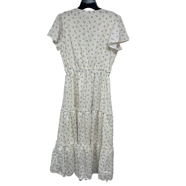 NWT New VotePretty Womens Medium Short Sleeve V Neck Floral Tiered Midi Dress
