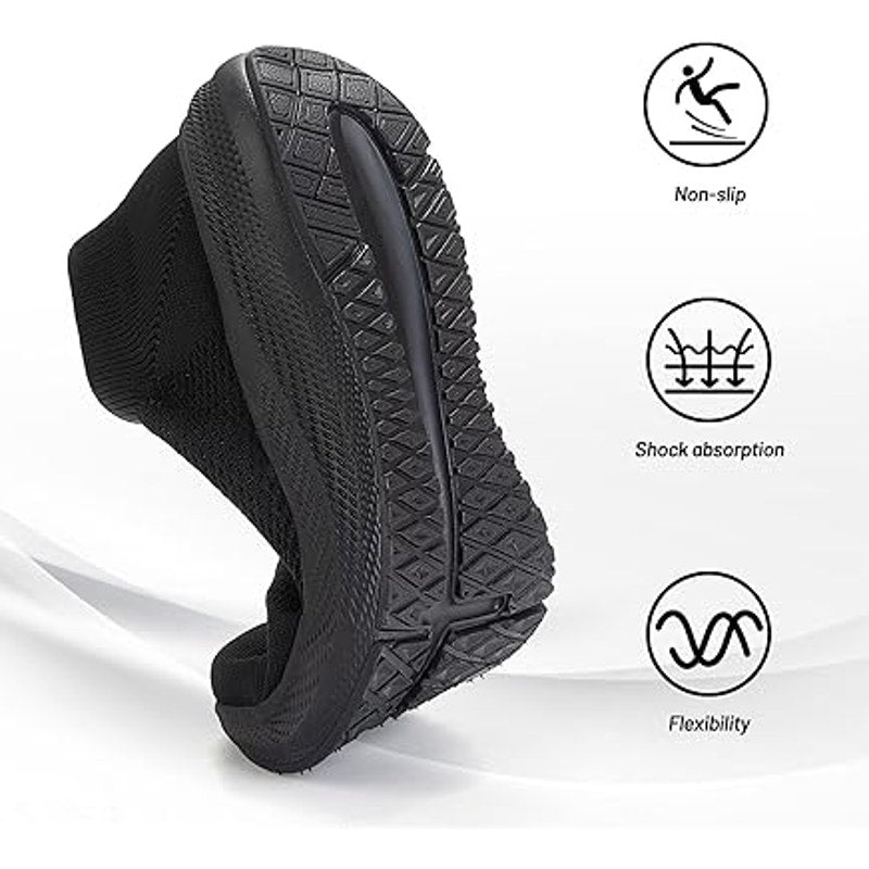 Shulook Womens Size 8 Black Mesh Slip On Breathable Comfort Walking Shoes