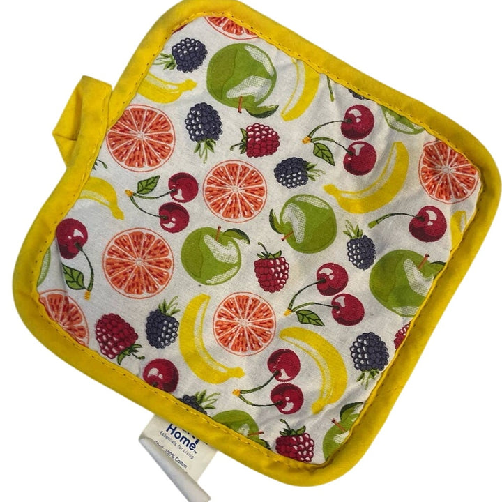 3 Fruit Lemon Orange Cherry Banana Quilted Cotton Blend Square Potholders