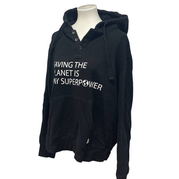 Hand Printed Upcycled Mens XL Saving the Planet is My Superpower Pullover Hoodie