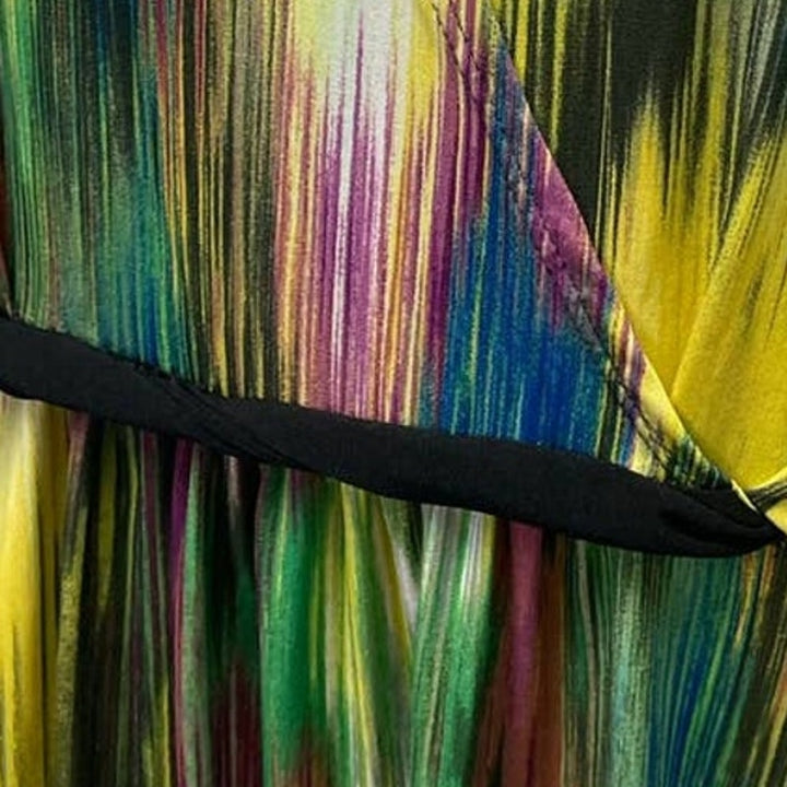 Elementz Large Long Watercolor Stripe Sleeveless Deep VNeck Polyester Maxi Dress