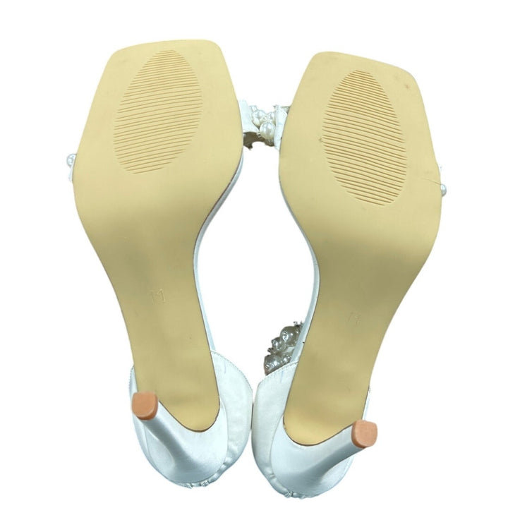 New Goserce Womens Size 11 White Pearl Satin 4" Stiletto Heel Ankle Strap Shoes