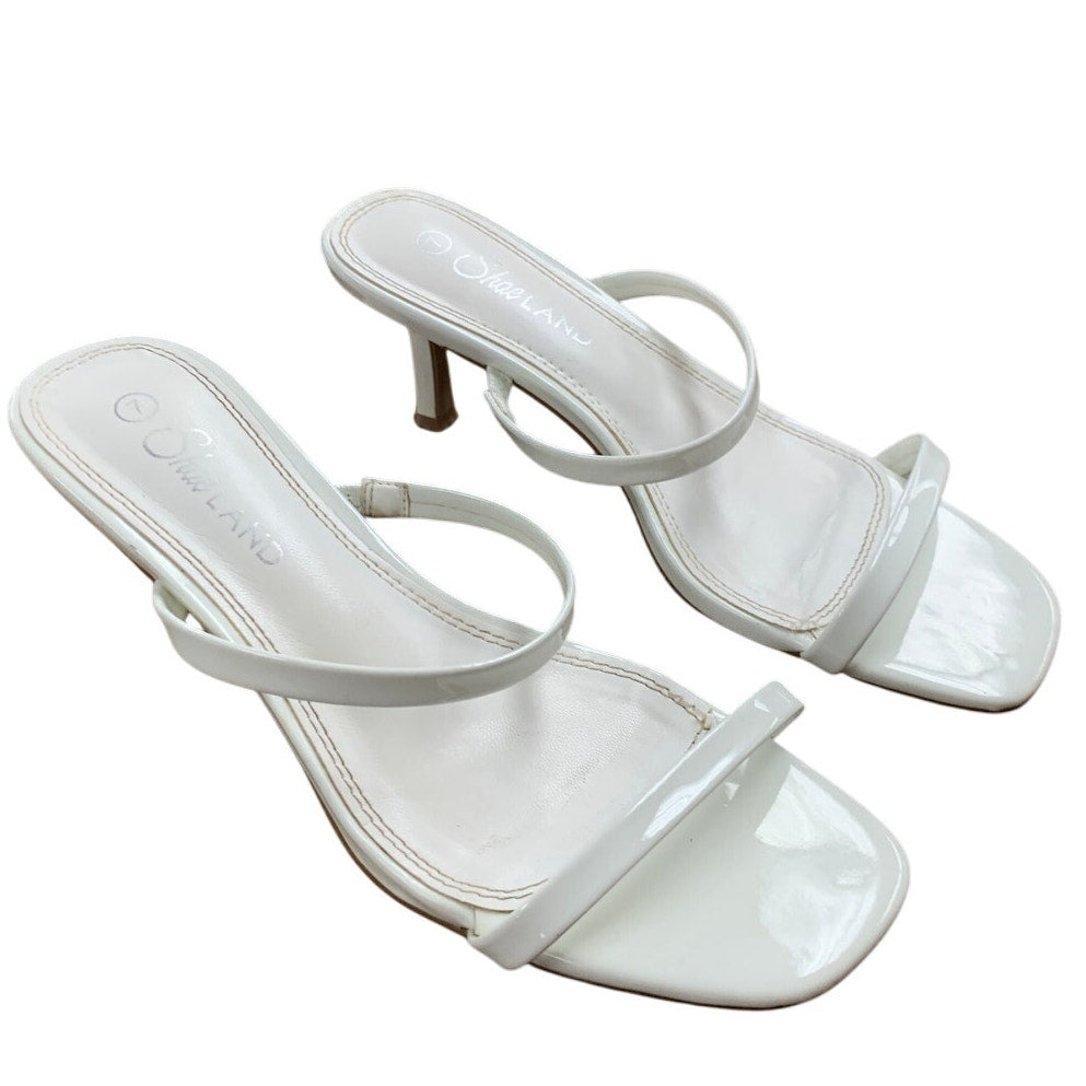 Shoe Land Womens Size 7 White Open Toe Slide On 3" Kitten Heel Dressy Shoes