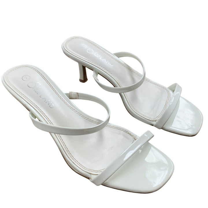 Shoe Land Womens Size 7 White Open Toe Slide On 3" Kitten Heel Dressy Shoes