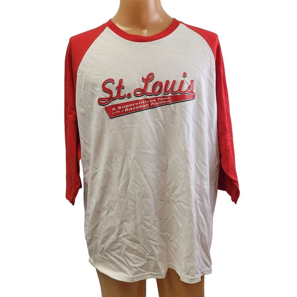 New Hand Printed Youth Large St Louis Baseball Town 3/4 Sleeve Tee Shirt