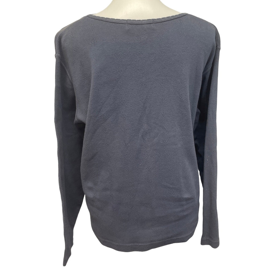 Eddie Bauer Womens Large Navy Blue 100% Cotton Long Sleeve Crew Neck Shirt