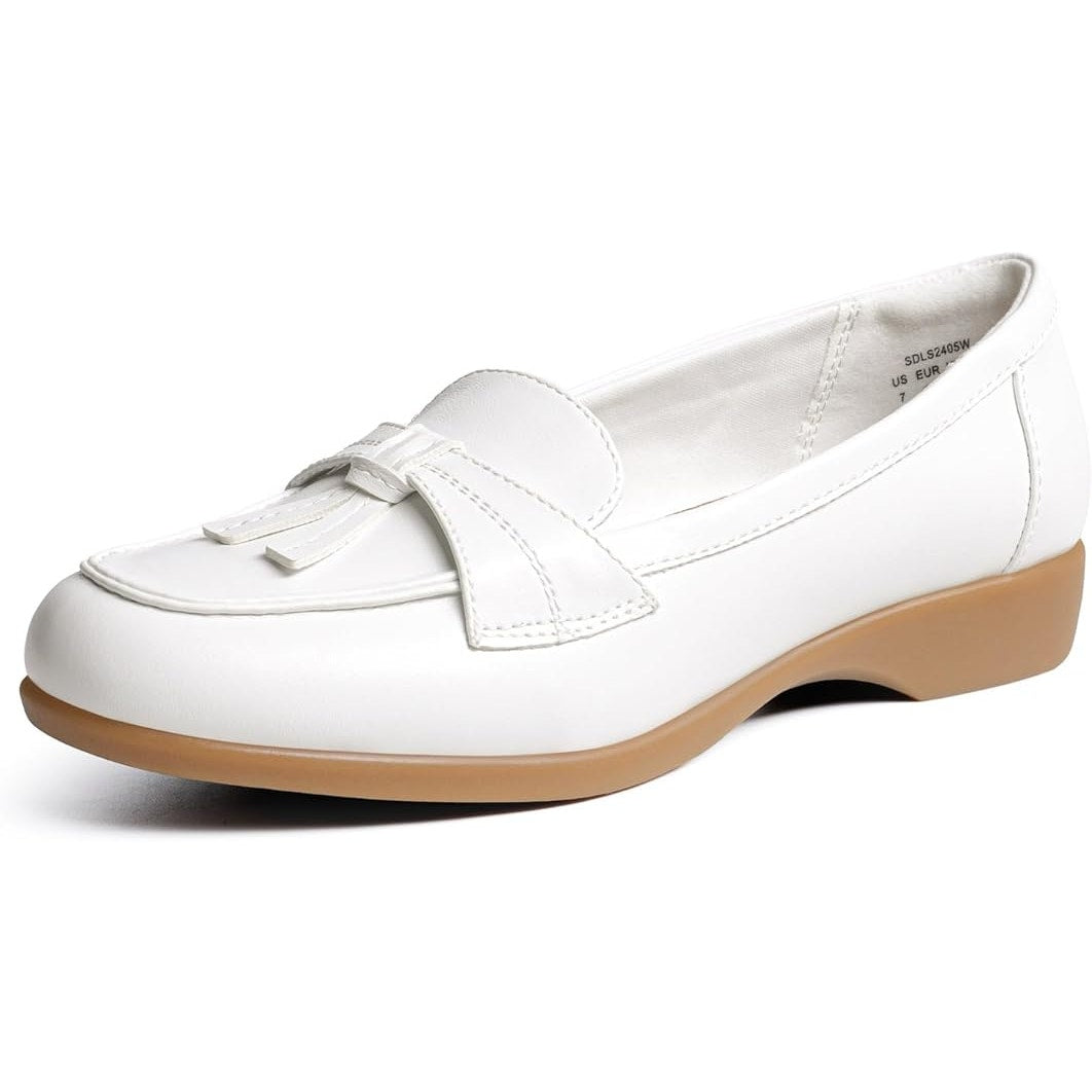 Dream Pairs Womens Size 9 White Faux Leather Slip On Arch Support Loafer Shoes
