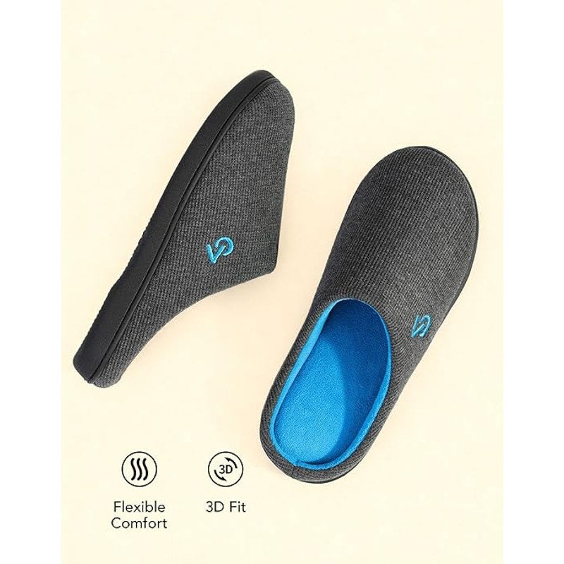 New VeraCosy Mens Size 7/8 Blue Gray Memory Foam Durable Rubber Sole Slippers