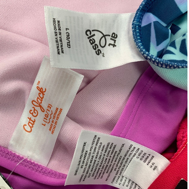 Lot of 3 New Art Class Cat &amp; Jack Girls Large Tropical Swim Tops Bikini Bottom
