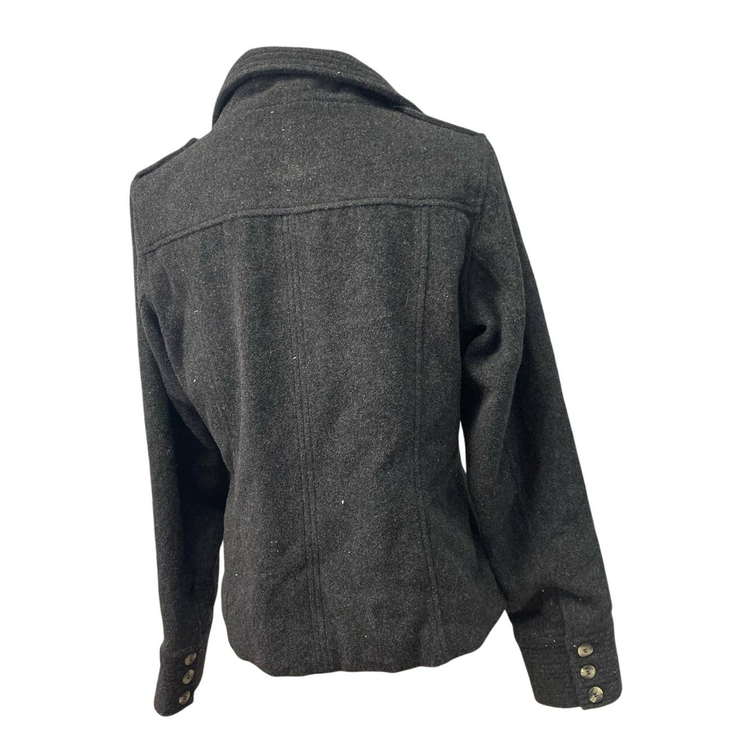 Coffee Shop Womens Large Gray Wool Blend Double Breasted Long Sleeve Pea Coat