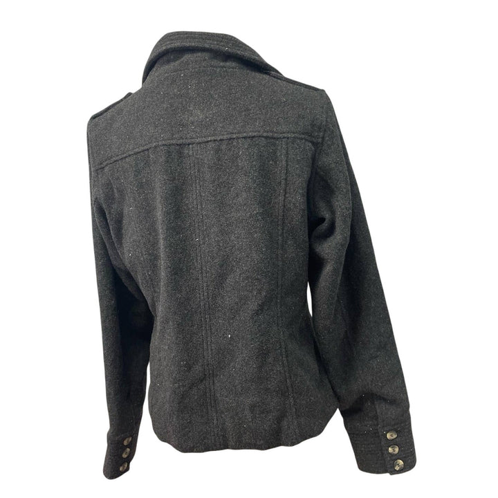 Coffee Shop Womens Large Gray Wool Blend Double Breasted Long Sleeve Pea Coat