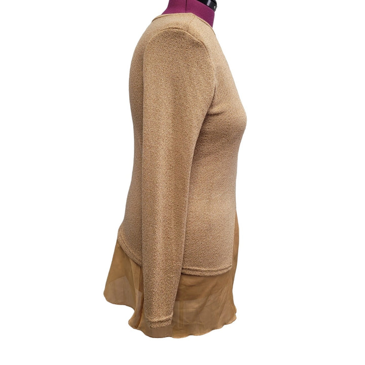 Womens XL Long Sleeve Metallic Gold Glitter Layered Pullover Knit Sweater