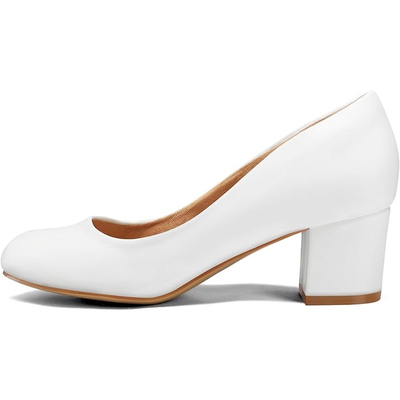 Mysoft Womens Size 8 White Rounded Toe 2.25" Block Heel Slide On Pumps Shoes