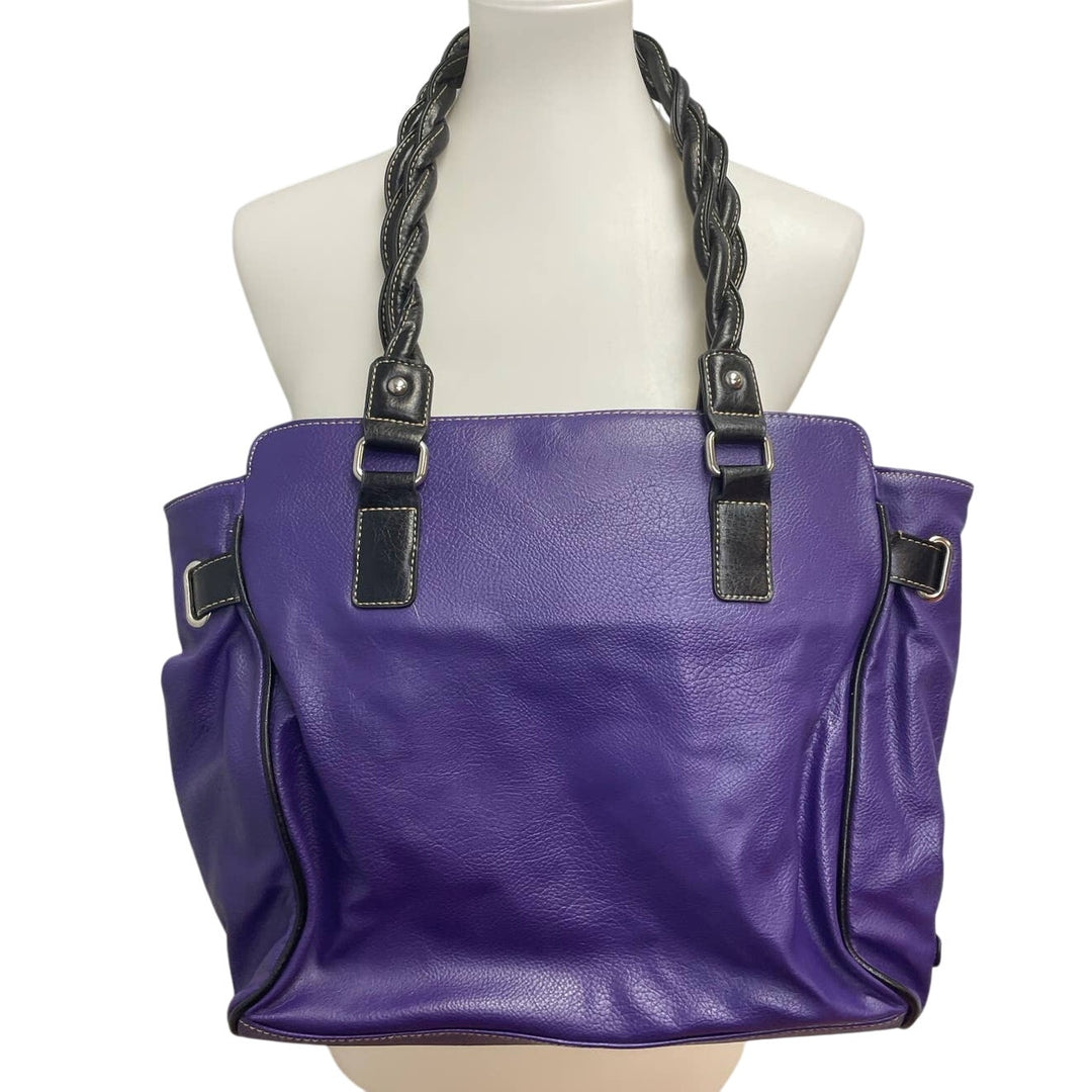 Rosetti Faux Leather Purple Double Braided Handles Handbag Purse Bag w Pockets