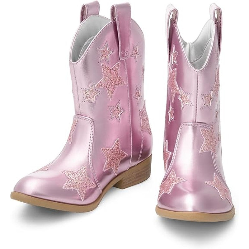 Dream Pairs Little Girls Size 2 Pink Glitter 1" Cowgirl Boots Pointed Toe Shoes