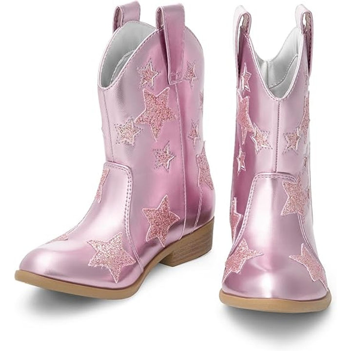 Dream Pairs Little Girls Size 2 Pink Glitter 1" Cowgirl Boots Pointed Toe Shoes